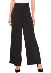 NWT $89 CeCe Rich Black Formal Satin Pants Wide Leg Flat Front 24W Plus Side Zip