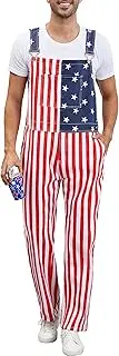 [WIRDATRD] Men Women American Flag Overalls Denim Bibs USA Jumpsuit Red White and Blue Romper