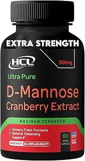 DMannose with Cranberry Extract Capsules - Super Strength 1000mg of Pure Powder & 500 mg of Whole Cranberries Concentrate – UTI Treatment & Urinary Tract Infection Prevention – Bladder Health Pills