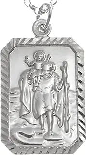 [Alexander Castle] Large Rectangular Sterling Silver St Christopher Pendant and 18" Chain with Jewellery Gift Box