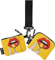 [XYMZR] Mini Zip Around Wristlet keychain Wallet Red Lip Lolipop for Women Personalized Pattern Detachable Dual Pouch Wristlet Portable Wallet Phone Coin Purse, Multi-colored, One Size