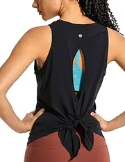 [CRZ YOGA] Women's Pima Cotton Workout Tank Tops Tie Back Sleeveless Shirts Yoga Athletic Open Back Sport Gym Tops
