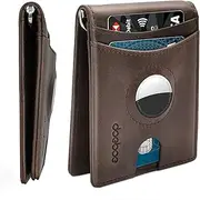 [doeboe] AirTag Wallet Holder, Wallet for Men Genuine Leather Credit Card Bifold Wallet with Money Clip, Minimalist RFID Slim Front Pocket Wallet, Airtags Accessories for Men Women