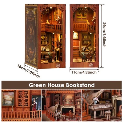 DIY Book Nook Kit 3D Wooden Puzzle Bookshelf Insert Decor with Touch Light teMfV