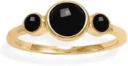 [JewelryWeb] 14k Gold Plated 925 Sterling Silver Triple Black Onyx Ring Pack on Drama By Adding As Many Rings As You Desire One 6mm Two 3mm Faceted Stones Size 6 Band Style-Ring for Women