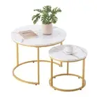VEVOR Nesting Coffee Table Set of 2 Round Coffee Table 600 mm (White & Gold)