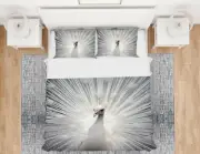 3D White Peacock A54 Animal Bed Pillowcases Quilt Duvet Cover Set Queen King