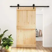 Sliding door solid pine wood black 100x210 cm space-saving design 3235