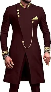 [JEShifangjiusu] African Clothes Men's Suit Suit Pants Set With Waist Blazer Embroidery Chain, Wine Rouge1, 5XL