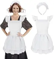 TOPTIE Retro Adjustable Ruffle Apron for Women, Vintage Apron for Cooking Kitchen Cleaning, Maid Costume Apron