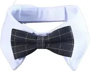Dog Tuxedo Collar, Bow Tie Dog Collar, Bowtie with Handcrafted Adjustable White Collar Formal Pet Cats Necktie Collar for Medium Large Dog Wedding Grooming Bows Birthday Present (Grey, Large)