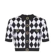 [Balmain] Buttonned Diamond Jacquard Cropped Top