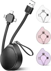 USB Retractable 3 in 1 Charging Cable, Type C/Micro USB Universal Charger, Compatible with Huawei, Tablets, Smart Phones, Oppo, Samsung S21, S9, Note 10 LG, etc. (Black)