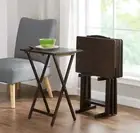 Walnut Indoor Folding Table Set of 4 with Rack Stand - Compact & Versatile