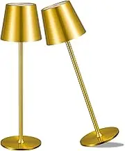 Zoeger 2 Pack Cordless Table Lamp,Portable LED Desk Lamp, 6000mAh Battery Operated, 3 Color Stepless Dimming Up, for Restaurant/Bedroom/Bars/Outdoor Party/Camping/Coffee Shop Night Light(Gold)
