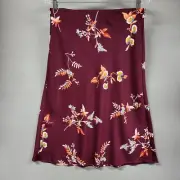 ANN TAYLOR Factory Skirt Women Size MP Petite Medium Maroon Floral Midi A-Line