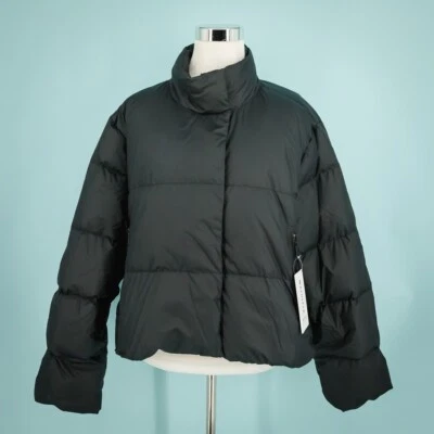 Athleta Size 1X Jacket Coat Black Summit Down Snap Front Down Crop Snap Zip