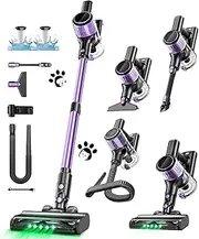 Cordless Vacuum Cleaner, 10-in-1 Stick Vacuum with Powerful Suction, Hose, Anti-Tangle Brush, Green LED Light, Lightweight Rechargeable Vacuum Cleaner for Home, Hardwood Floors, Carpets, Pet Hair