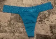 NWT VICTORIA'S SECRET LARGE BLUE SILVER SHIMMER SHINE LACE RARE THONG PANTIES