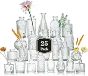 Glass Bud Vase Set of 25, Mini Clear Bud Vase for Centerpieces in Bulk, Small Vintage Flower Vases for Weddings Parties Home Table Decorative