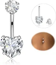 [Diamday] Belly Button Piercing 316L Surgical Steel Piercing Belly Button Ring CZ Belly Button Piercing Silver 14G Belly Piercing Barbell Long Navel Bars Navel Ring Piercing for Women 8/10/12/14/16 mm