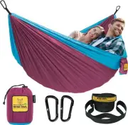 Wise Owl Outfitters Camping Hammock w/Tree Straps, Large - Fuchsia & Sky Blue