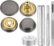 uxcell 24Set Leather Snaps Fasteners Kit 17mm Dia Brass Press-Stud Cap Button 2.95" Length Metal Snap Buttons with 4 Install Tools for Coat Bag Leather Marine Boat Canvas, Gun