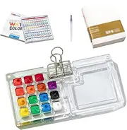 Watercolor Travel Set, 8/15 Grid Portable Acrylic Paint Palette, Mini Paint Box with 12/24-Colors Pigment & Water Pen & Painting Book, Watercolor Paint Set, Unleash Creativity Anywhere(15 grids Set)