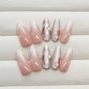 Long Almond Press-On Fake Nail Soild litchi Summer Cat's Eye Manicure 24pcs