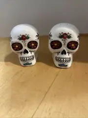 PT Day of the Dead White Sugar Skull Salt and Pepper Shakers Set