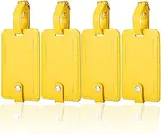 [Z] Luggage Bag Tags Leather Travel ID Labels Suitcase Name Tags with Snap, Yellow 4 Pack