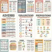 Decorably 15 Colorful Parts of Speech Posters for Middle School, 11x17in Matte-Laminated Educational English Posters for Classroom