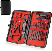 Manicure Set 18pcs with Fine Leather Case, Professional Nail Clippers Kit, Nail Clipper Set Gifts, Grooming Tools, Toenail grooming Kit for mens and women(Black)