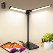 60cm Double Head Desk Lamp with 2 USB Ports, LED Light for Home Office