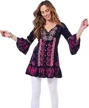 [Joe Browns] Women's Fashion Flowy Embroidered Button Down Tunic