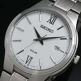 【金台鐘錶】SEIKO 精工 銀白色 SNE385P1太陽能SOLAR 羅馬簡約時尚鋼帶錶