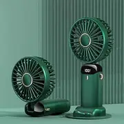 Portable Handheld Fan, Battery Operated Fan with Base, Hanging Neck Portable Fan, 5 Speeds, 90° Ajustable, Rechargeable Mini Fan for Outdoor Indoor (Green)