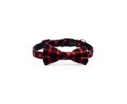 Adjustable Plaid Pet Dogs Cats Comfortable Durable Bowtie Collars - Red Grid