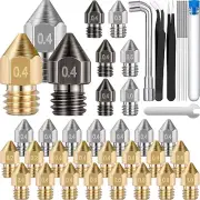 32PCS 3D Printer Nozzle Hardened Steel Stainless Brass W/Tool Cr-10 Ender 3 Pro