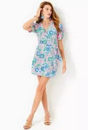 NWT Lilly Pulitzer Sailynn Shirt Sleeve Romper Conch Shell Pink Rumor Has It, M