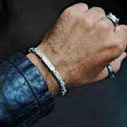 Silver Byzantine Chain Bracelet with Zirconia stones 5mm Solid 925 Sterling 9.5"