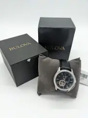 NIB Bulova Men's Classic Wilton Automatic Black Dial Leather Band Watch 96A217