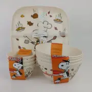 Set of 12 Peanuts Snoopy Happy Thanksgiving Chef Cook Bamboo Plates & Bowls