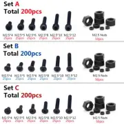 200pcs M2.5 Black Alloy Steel Allen Socket Screws Bolts With Hex Nuts Assortment