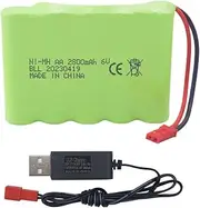 6.0V 2800mah AA Rechargeable Battery with JST-2P Plug and USB Charging Cable for The New Huina 540 Dump 520 RC Bulldozer and 510 Excavator 540 Engineering Truck RC Toy RC Car Battery