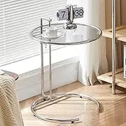 Round C Shaped End Table, Snack Side Table, End Side Couch Table with Glass, Glass Coffee Table, Height Adjustable Modern Simplicity C End Table for Sofa Coffee Laptop Living Room Bedroom (Color : B