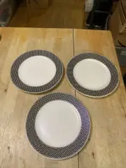 Set of 3 Grace Teaware Gold Black and White Porcelain Dessert Plates 8"