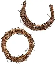 GRIRIW 2pcs DIY Rattan Wreath Rings Moon Sun Shape Natural Vine Branch Hoops for Home Decoration Rustic Style Crafts Versatile Holiday Garden Decor Each