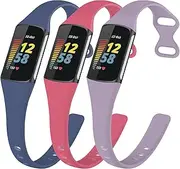 TopPerfekt Slim Bands Compatible with Fitbit Charge 5 Women Men, Adjustable Soft Silicone Sport Replacement Watch Band Straps Wristbands Bracelet for Charge 5 Activity Tracker