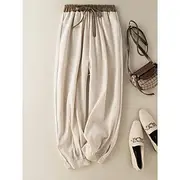 Women's Pants Trousers Harem Pants Vacation Streetwear Simple Ankle-Length High Waist Plain Pocket Drawstring Elastic Waist Comfort Breathability Soft Micro-el